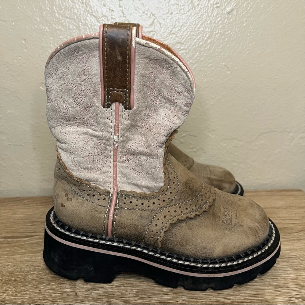 Ariat Little Kids Youth Sz 13 Pink Brown Leather Stockman Cowboy Western Boots